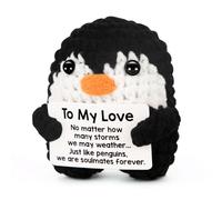ddLUCK Birthday Gifts for Her Him Women Men, Cute Positive Crochet Penguin Anniversary Wedding Graduation Presents with Card for Girlfriend Boyfriend, I Love You Romantic Gift for Husband Wife Couples