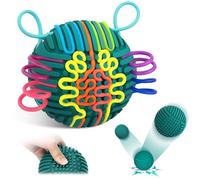 ddLUCK Full Silicone Sensory Activity Ball, Fidget Toys for Autism, ADHD, Stress & Anxiety Relief, 10 Colors Silent Calming Travel Play Fidgets Toy Balls for Kids 3+ with 20 Strings (Green)