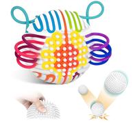 ddLUCK Full Silicone Sensory Activity Ball, Fidget Toys for Autism, ADHD, Stress & Anxiety Relief, 10 Colors Silent Calming Travel Play Fidgets Toy Balls for Kids 3+ with 20 Strings (White)