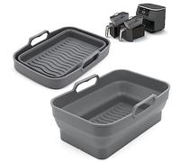 ddLUCK Silicone Air Fryer Dual Liners for Ninja AF300UK 7.6L, Reusable Double Airfryer Collapsible Tray Accessories,Square Air Fryer Liner Basket for Ninja/Tower/Instant Vortex/CHEFREE (2 Pcs,Grey)