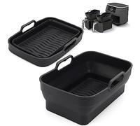 ddLUCK Silicone Air Fryer Liners Pot for Ninja Dual Air Fryer, 2 Pack Reusable Air Fryer Silicone Replacement Basket Bowl, Collapsible Baking Tray for AirFryer Accessories (Black)