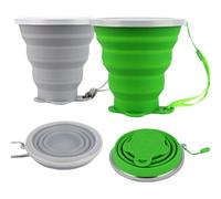 ddLUCK Silicone Collapsible Camping Cup, 2 Pack 320ml Foldable Travel Mug, Folding Portable Cups with Plastic Sealing Lid, Reusable Mugs Set for Picnic, Camping, Office, Outdoor Hiking