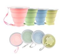 ddLUCK Silicone Collapsible Camping Cup, 4 Pack 320ml Foldable Travel Mug, Folding Portable Cups with Plastic Sealing Lid, Reusable Mugs Set for Picnic, Camping, Office, Outdoor Hiking