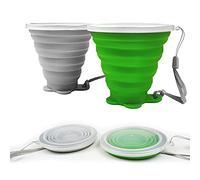 ddLUCK Silicone Foldable Cup, 2 Pack BPA Free Collapsible Travel Mugs, Folding Silicone Cups with Plastic Sealing Lid, Reusable Portable Cup Set for Picnic, Camping, Outdoor Hiking Travel