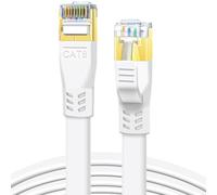 DDMALL CAT8 Ethernet Cable, 8m High Speed 40 Gbps 2000 MHz Flat CAT8 Patch Cord, Gigabit Internet Network LAN Cable with Gold Plated RJ45 Connector for Gaming, Modem, Router, PC (8 m, White)