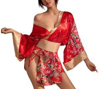 DDMDBYHRY Japanese Kimono Robe for Women Cosplay Lingerie Short Silky Japanese Pajamas Geisha Costume A5