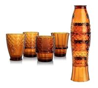 DDMDBYHRY Stackable Old Fashioned Glass Cups, Fish Design Glasses Drinking Set of 4, Koi Fish Aesthetic Cups Set, Amber Glasses Drinking, 250ml X 4pcs