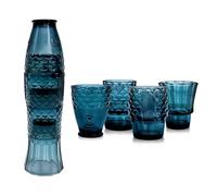 DDMDBYHRY Stackable Old Fashioned Glass Cups, Fish Design Glasses Drinking Set of 4, Koi Fish Aesthetic Cups Set, Dark Blue Glasses Drinking, 250ml X 4pcs