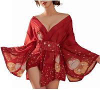 DDMDBYHRY Women’s Kimono Robe Japanese Lingerie Short Geisha Costume Kimono Night Dress Summer Thin Chiffon Pajamas B12