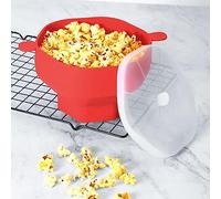 DDMMQS Silicone popcorn bowl collapsible popcorn bowl with handle popcorn maker BPA free, multipurpose silicone bowl dishwasher safe (Red)