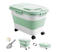 DDMOMMY 30-35Lbs Rice Storage Container,Collapsible Food Storage Containers with Rolling Wheel Airtight Locking Lid,Flour Storage Container with Cup and Scoop,Suitable for Food,Rice,Pet Food,Flour