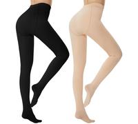 DDOBB 2 Pack Fleece Lined Tights for Women High Waisted Fake Translucent Thick Sheer Warm Winter Footed Pantyhose Ladies Stretch Stocking(B-BLACK+BEIGE XL)