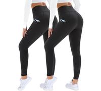DDOBB 2 Pack Leggings for Women High Waisted Black Gym Leggings with Pockets Tummy Control Stretchy Pants Trousers for Fitness Yoga Running Regular Plus Size(Thermal Black*2 XXL)