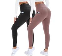 DDOBB 2 Pack Leggings for Women High Waisted Black Gym Leggings with Pockets Tummy Control Stretchy Pants Trousers for Fitness Yoga Running Regular Plus Size
