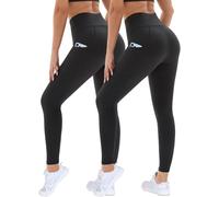 DDOBB 2 Pack Leggings for Women High Waisted Black Gym Leggings with Pockets Tummy Control Stretchy Pants Trousers for Fitness Yoga Running Regular Plus Size