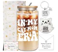 DDOFAH Cat Lover Birthday Gifts for Women, Cats Mom Mothers Day Gift, Cute Cat Themed Christmas Gifts Set with 16oz Glass Cup Necklace for Crazy Cats Lady, Mom Sister