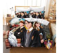 DDONVG Anime Bed Linen Set 135 x 200 cm, Hogwarts Scool Duvet Cover 100% Microfibre with Pillowcase for Boys Girls Children (9, 200 X 200 cm 50 x 75 x 2)