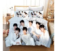 DDONVG BTS Bed Linen 135 x 200 cm Cartoon Anime BT21 Duvet Cover Set Children's Microfibre Bed Linen with Zip and Pillowcase (12, 135 X 200 cm 50 x 75 x 1)