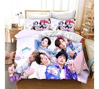 DDONVG BTS Bed Linen 135 x 200 cm Cartoon Anime BT21 Duvet Cover Set Children's Microfibre Bed Linen with Zip and Pillowcase (4, 220 X 240 cm 50 x 75 x 2)