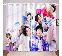 DDONVG BTS Blackout Curtain, Waterproof Fabric Curtains for Children's Room, Eyelets Top for Curtains, 3D Digital Print, 100% Polyester (8, 280x180cm(BxH)/ 140x180cmx2)