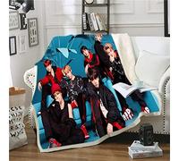 DDONVG BTS Blanket 150 x 200 cm Cuddly Blanket Flannel Blanket for Children and Adults Cartoon Sofa Blanket Microfibre Soft and Warm (1, 130 X 150 cm)