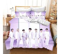 DDONVG BTS Duvet Cover 3-Piece 3D BTS Print Bed Linen Set 135 x 200 cm Duvet Covers Microfibre Soft Fluffy with Zip and Pillowcase (15, 135 X 200 cm 50 x 75 x 1)