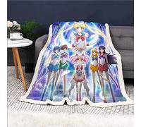 DDONVG Sailor Moon Cuddly Blanket 150 x 200 cm Anime Cute Moon Blanket Children Soft Flannel Blanket Soft Fleece Blanket Sofa Blankets Microfibre Bedspread (15,130 x 150 cm)