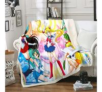 DDONVG Sailor Moon Cuddly Blanket 150 x 200 cm Anime Cute Moon Blanket Children Soft Flannel Blanket Soft Fleece Blanket Sofa Blankets Microfibre Bedspread (1,100 x 140 cm)