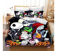 DDONVG The Nightmare Before Bed Linen Set, Halloween Skull Duvet Cover, 3-Piece Microfibre Soft with Zip and Pillowcase (12,200 x 200 cm, 50 x 75 x 2)