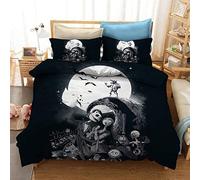 DDONVG The Nightmare Before Bed Linen Set, Halloween Skull Duvet Cover, 3-Piece Microfibre Soft with Zip and Pillowcase (1,200 x 200 cm, 50 x 75 x 2)