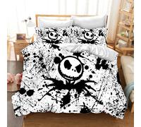 DDONVG The Nightmare Before Bed Linen Set, Halloween Skull Duvet Cover, 3-Piece Microfibre Soft with Zip and Pillowcase (10.200 x 200 cm, 50 x 75 x 2)
