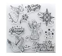 DDOUJOY Merry Christmas Angel Shine Bright Christmas Blessings Peace Joy Star Snowflake Clear Stamps for Card Making Decoration and DIY Scrapbooking 2111521
