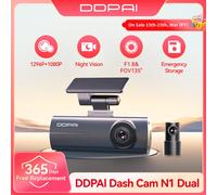 DDPAI Dash Cam N1 Dual Front & Rear Recording NightVIS 1296P Dash Cam Recorder Car DVR App Control