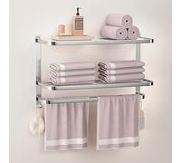 DDS-DUDES 23 inch 3Tier Towel Racks for Bathroom Towel Rail with Bars Multilayer Hotel Towel Shelf Stainless Steel Wall-Mounted Brushed Finish Holder with Towel Shelves