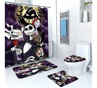 DDS-DUDES 4Pcs Christmas Shower Curtain Sets Kids Bathroom Halloween Christmas Decor with 12 Curtain Hooks for Bathroom, Waterproof 71 x 71 inch (D00041)