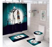 DDS-DUDES 4Pcs Christmas Shower Curtain Sets Kids Bathroom Halloween Decor with 12 Curtain Hooks for Bathroom, Waterproof 71 x 71 inch (D6)