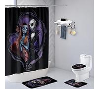 DDS-DUDES 4Pcs Christmas Shower Curtain Sets Kids Bathroom Halloween Decor with 12 Curtain Hooks for Bathroom, Waterproof 71 x 71 inch (D2)