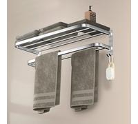 DDS-DUDES Bathroom Towel Rack Towel Shelf Rail with Double Towel Bars Lavatory Wall Mounted Holder with Hooks Stainless Steel Hotel Bath Rack 23 inches