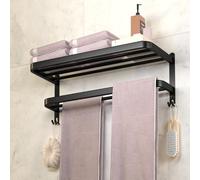 DDS-DUDES Black Towel Racks for Bathroom Towel Shelf with Double Towel Bars Lavatory Wall Mount Holder with Hooks Stainless Steel Hotel Bath Rack (Matte Black 15 inches)