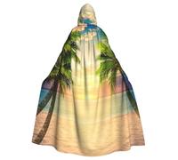 DDSFvbv Beach sunset 2 Unisex Halloween Hooded Cape Cosplay Costume Cloak for Party Dress Up Uniform Robe Full-Length