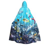 DDSFvbv Colorful 3D Nature Scenic of Sea Underwater of Tropical Fishes Unisex Halloween Hooded Cape Cosplay Costume Cloak for Party Dress Up Uniform Robe Full-Length
