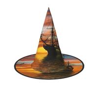 DDSFvbv Cruise Ship Sailing in the Ocean with Sunset Following Halloween Party Hat, Witch Hat, Cosplay Accessory, Fancy Dress, Holiday Decorations, One Size