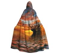 DDSFvbv Cruise Ship Sailing in the Ocean with Sunset Following Unisex Halloween Hooded Cape Cosplay Costume Cloak for Party Dress Up Uniform Robe Full-Length