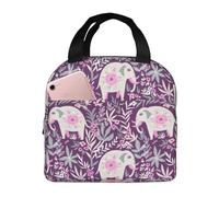 DDSFvbv Flower-Elephant Insulated Lunch Bag, Reusable Thermal Lunch Box, Portable, Perfect for Work Picnic Beach BBQ