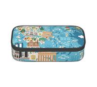 DDSFvbv Greece Map Pencil Case - Student & Office Supplies - Item Storage Bag- Makeup Bag- Large Stationery Bag