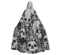 DDSFvbv Horrible Dark Skulls Flowers Pattern Unisex Halloween Hooded Cape Cosplay Costume Cloak for Party Dress Up Uniform Robe Full-Length