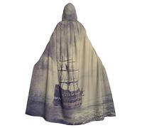 DDSFvbv Old Pirate Ship in The Sea Unisex Halloween Hooded Cape Cosplay Costume Cloak for Party Dress Up Uniform Robe Full-Length