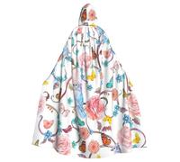 DDSFvbv Romantic Fancy Floral Birds Butterfly Unisex Halloween Hooded Cape Cosplay Costume Cloak for Party Dress Up Uniform Robe Full-Length