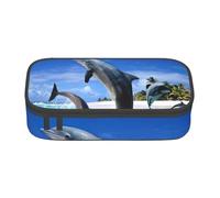 DDSFvbv Sea Animals Jumping Dolphin Pencil Case - Student & Office Supplies - Item Storage Bag- Makeup Bag- Large Stationery Bag