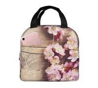 DDSFvbv Spring Blossom on Wooden Table Insulated Lunch Bag, Reusable Thermal Lunch Box, Portable, Perfect for Work Picnic Beach BBQ